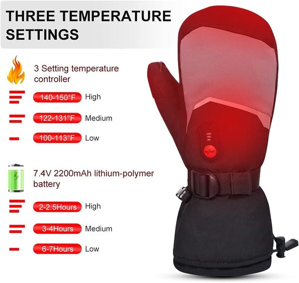 day wolf Mitaines Gants chauffantes pour Hommes et Femmes, Gants Chauffants Rechargeables avec écran Tactile 7.4V 2200mAh Batterie Gants de Ski étanches pour Skier Snowboard Camping Randonnée