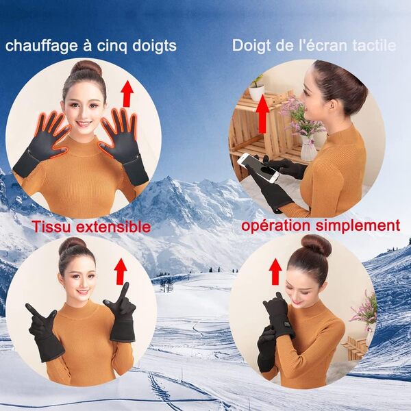 Gants Chauffants électriques Rechargeables pour Les Mains arthritiques, Gants Ultra-Fins Chauffants pour Les Mains à Conduire ou à vélo pour la pêche au Ski touchables à l’écran