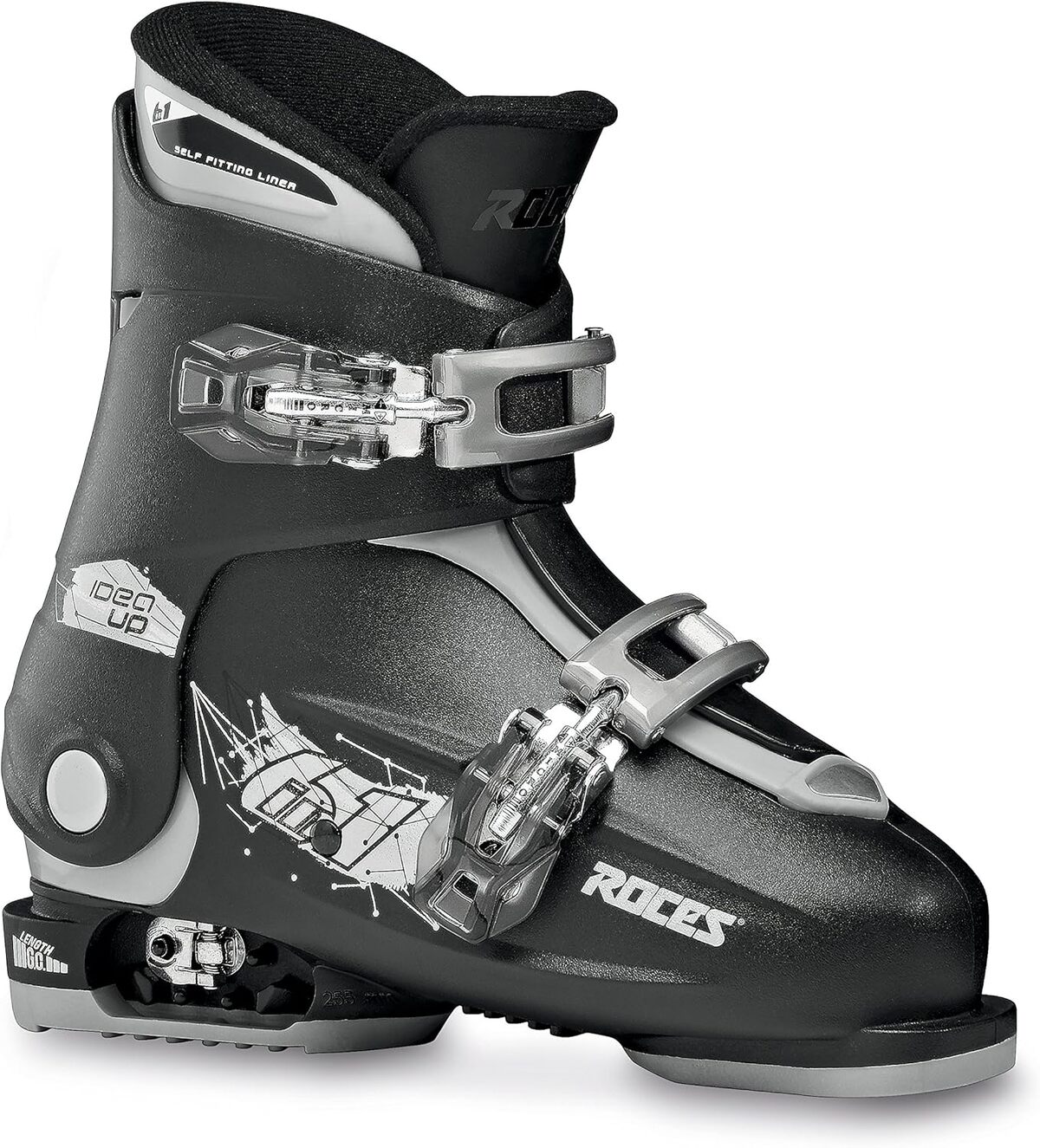 Chaussures De Ski Enfant Roces Idea Up – Taille Réglable 30-35 – Coque PP, Micro-boucles Alu – Noir/Argent
