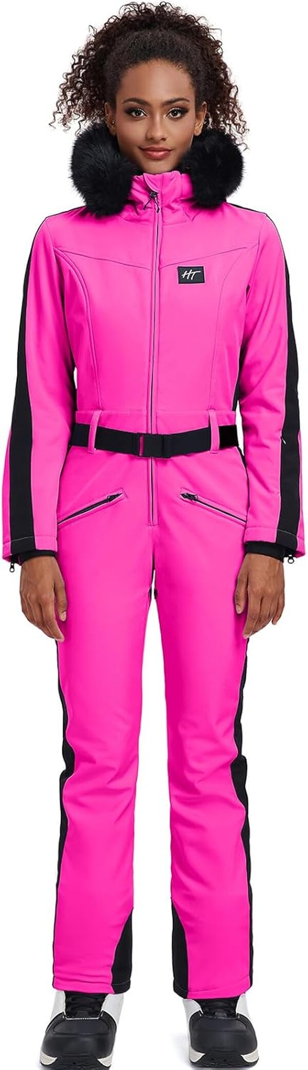 ALSOGO Combinaison de ski pour femme - Combinaison de neige isolée - Imperméable - Coupe-vent - Combinaison avec col en fourrure amovible