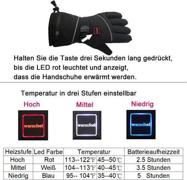 LPCRILLY Gants chauffants pour homme et femme - Imperméables - Pour le ski et la moto en hiver - Gants chauffants avec écran tactile - Gants de batterie rechargeables électriques