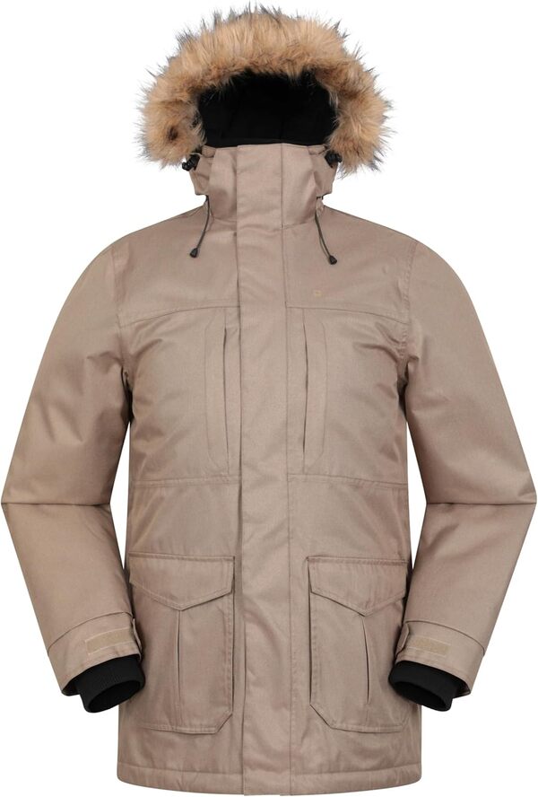 Mountain Warehouse Veste Longue pour Hommes Gorge - Imperméable, léger, Manteau d'hiver à Capuche en Fausse Fourrure, Respirant, Pratique et Chaud - par Temps Froid