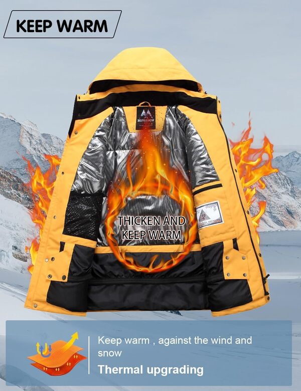 HOUZONIY Combinaison de ski pour homme - Respirante - Coupe-vent - Veste de neige avec capuche amovible - Pour le ski, le snowboard